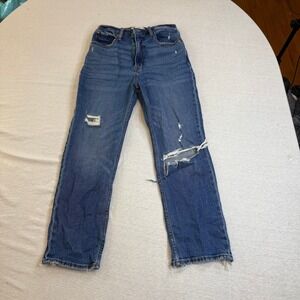 Abercrombie Fitch Ultra High Rise Ankle Straight Jeans Distressed Blue Size 27